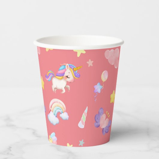 Niedlich rosa, unicorone Regenbogen Balloon Muster Pappbecher (Vorderseite)