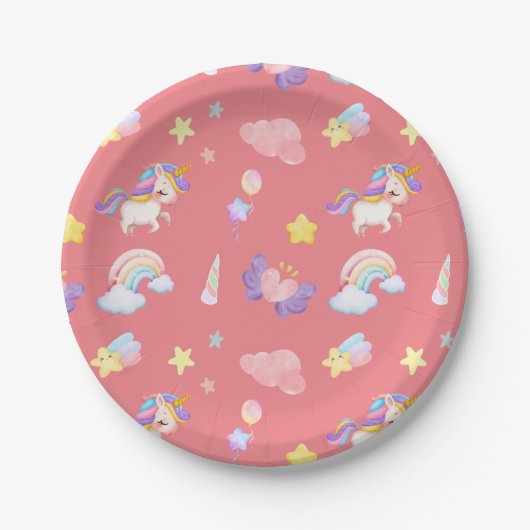 Niedlich rosa, unicorone Regenbogen Balloon Muster Pappteller (Vorderseite)