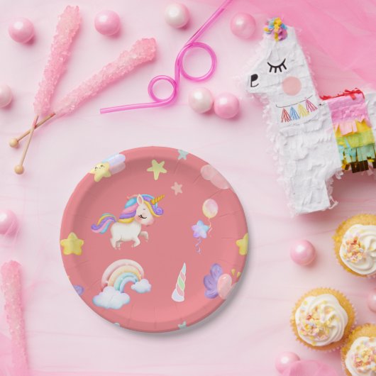 Niedlich rosa, unicorone Regenbogen Balloon Muster Pappteller (Party)