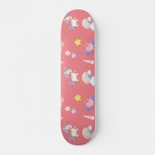 Niedlich rosa, unicorone Regenbogen Balloon Muster Skateboard (Vorne)