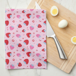 Niedlich rosa Valentine mit süßen Erdbeeren Kirsch Geschirrtuch
