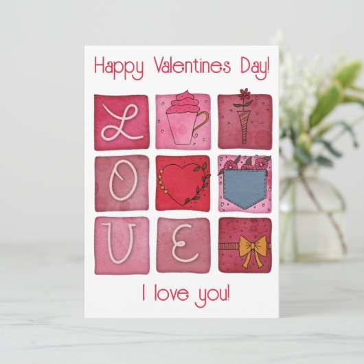 Niedlich rosa Valentinstag Feiertagskarte (Stehend Vorderseite)