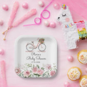 Niedlich rosa Vintage Bicycle Girl Kinderdusche Pappteller (Party)