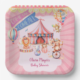 Niedlich rosa Vintage Karneval Circus Kinderdusche Pappteller