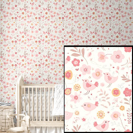 Niedlich rosa Vögel und Blume Tapete