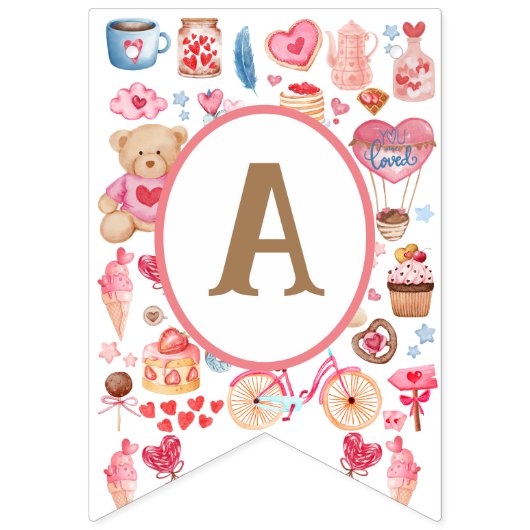 Niedlich rosa Wasserfarbe mit Teddybär und Herz Wimpelkette (Zweite Fahne)