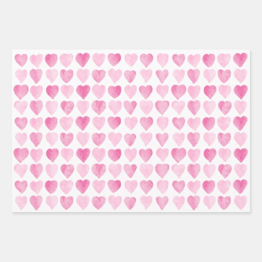 Niedlich rosa Wasserfarbenherzen Geschenkpapier Set (Vorderseite 2)