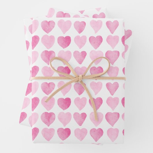 Niedlich rosa Wasserfarbenherzen Geschenkpapier Set (Beispiel)