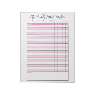 Niedlich rosa Weekly Habit Tracker Notepad Notizblock