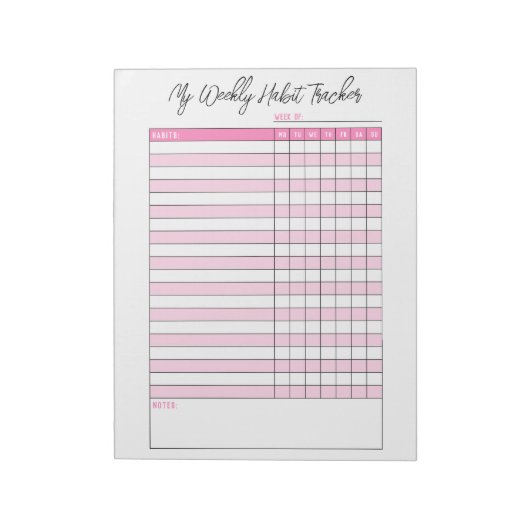 Niedlich rosa Weekly Habit Tracker Notepad Notizblock (Rotiert)