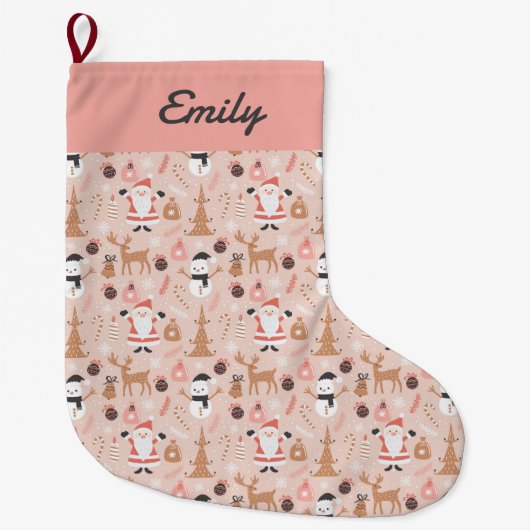 Niedlich rosa Weihnachtsmuster mit dem Weihnachtsm Großer Weihnachtsstrumpf (Vorderseite)