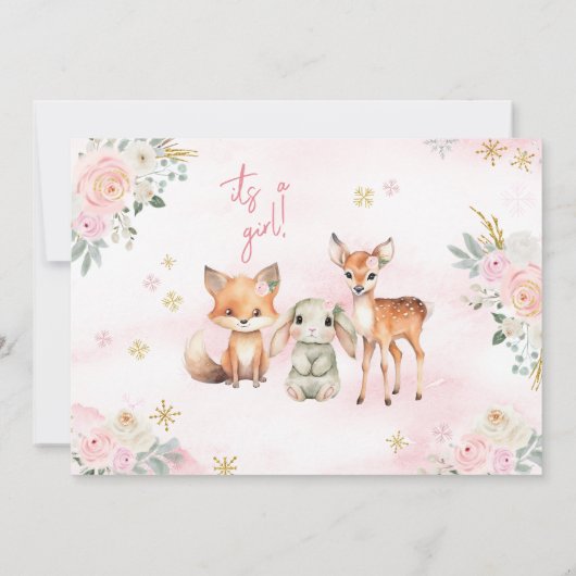 Niedlich rosa Wintermädchen Dusche Foto Einladung (Rückseite)