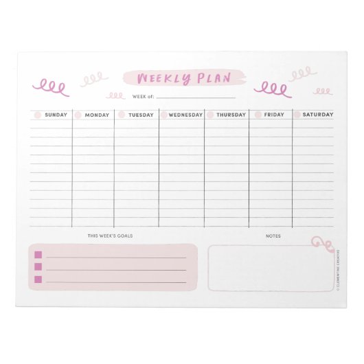 Niedlich rosa Wochenplaner Notizblock (Vorderseite)