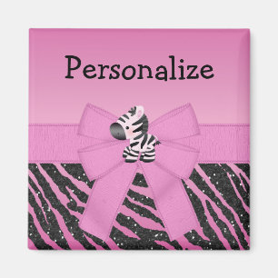 Niedlich rosa Zebra, Bow & Glitzer Animal Print Ma Magnet