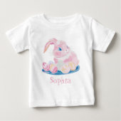 Niedlich rosafarbener Hase mit Ostereiern-Töchterm Baby T-shirt (Vorderseite)