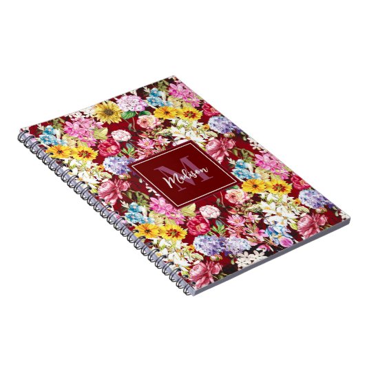Niedlich-Rot-Gelblich-Floral-Monogramm Notizblock (Rechte Seite)