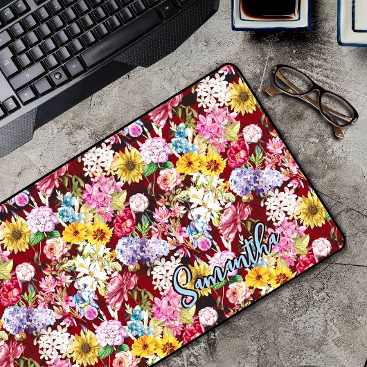 Niedlich-Rot-Gelblich-Floral-Monogramm Schreibtischunterlage