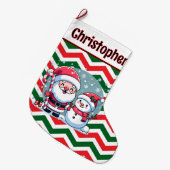 Niedlich rot, grün, weiß Zickzack Weihnachtsmann u Großer Weihnachtsstrumpf (Vorderansicht (hängend))