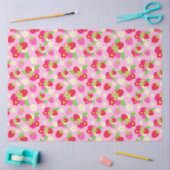 Niedlich Rot & Rosa Erdbeeren & Blume auf Rosa Seidenpapier (Basteln)