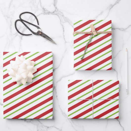 Niedlich Rot und Grün Peppermint Candy Cane Wrappi Geschenkpapier Set (Vorderseite)