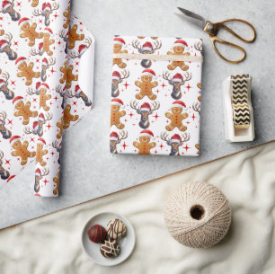 Niedlich Rot-Weiß-Lebkuchenmann-Rentier Geschenkpapier