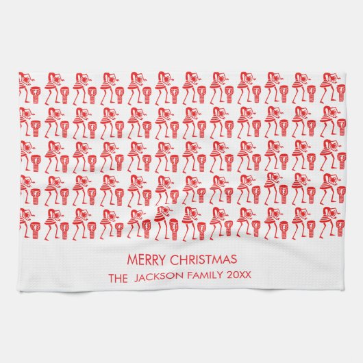 Niedlich, Rote Silhouette, glücklicher Tanz Geschirrtuch (Horizontal)