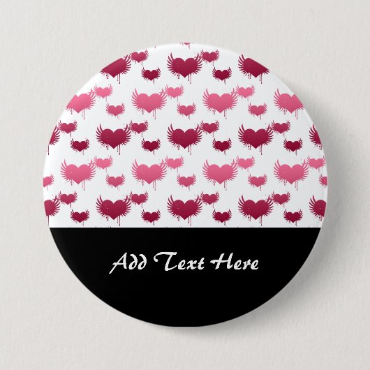 Niedlich Rote und rosa Herzen mit Flügeln Button (Vorderseite)