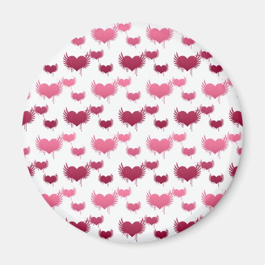 Niedlich Rote und rosa Herzen mit Flügeln Magnet (Vorne)