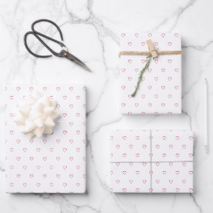 Niedlich-rote, winzige Herzmuster minimalistisch Geschenkpapier Set