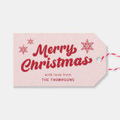 Niedlich Roter Rosa Frohe Weihnachten Geschenkanhänger (Vorderseite (Horizontal))