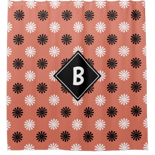 Niedlich Rotes Schwarz-weißes Bläschen Mit Monogra Duschvorhang (Vorderseite)