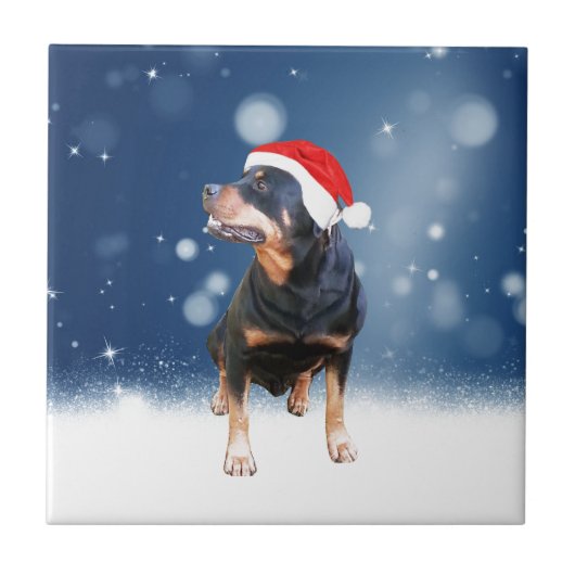 Niedlich Rottweiler Hund Weihnachten Weihnachtsman Fliese (Vorderseite)
