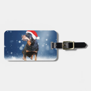 Niedlich Rottweiler Hund Weihnachten Weihnachtsman Gepäckanhänger