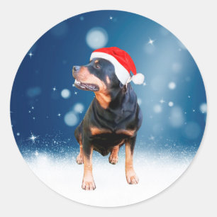 Niedlich Rottweiler Hund Weihnachten Weihnachtsman Runder Aufkleber