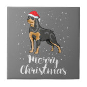 Niedlich Rottweiler Weihnachtsmannmütze Frohe Weih Fliese (Vorderseite)