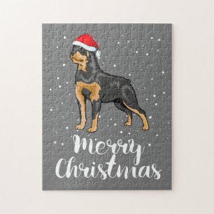Niedlich Rottweiler Weihnachtsmannmütze Frohe Weih Puzzle