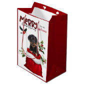 Niedlich Rottweiler Welpen Weihnachten Mittlere Geschenktüte (Vorderseite Schrägansicht)