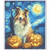 Niedlich Rough Collie Hund Halloween Kürbislaterne Aufkleber (Vorderseite)