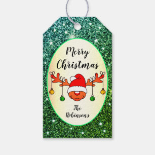 Niedlich Rudolph Reindeer Aquamariner Grüner Glitz Geschenkanhänger