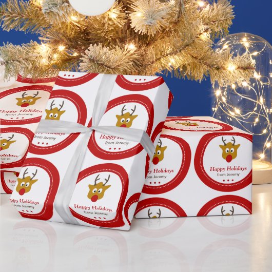 Niedlich Rudolph the Reindeer Red mit Namen Christ Geschenkpapier (Feiertage)