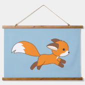 Niedlich Running Fox auf blau Wandteppich Mit Holzrahmen (Vorne)