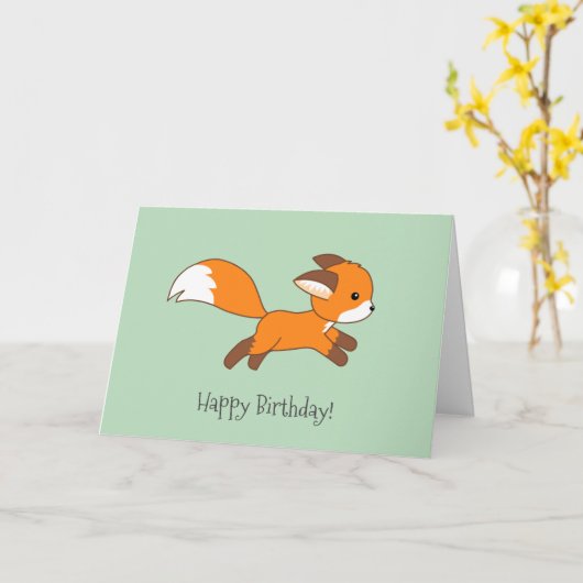 Niedlich Running Fox Green Geburtstag Karte (Gelbe Blume)