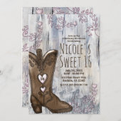 Niedlich Rustikal Pink Heart Cowgirl Boots Sweet 1 Einladung (Vorne/Hinten)