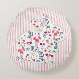 Niedlich Rustikale Blume Ostern Bunny Pink Streife Rundes Kissen