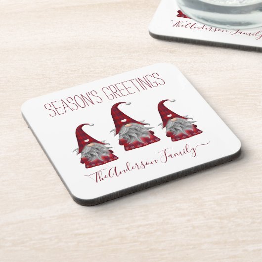 Niedlich Rustikale Karierte Personalisierte Weihna Getränkeuntersetzer (Linke Seite)