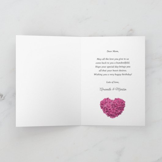 Niedlich Rustikale Rosa Hydrangea Mutter Geburtsta Karte (Innenseite)