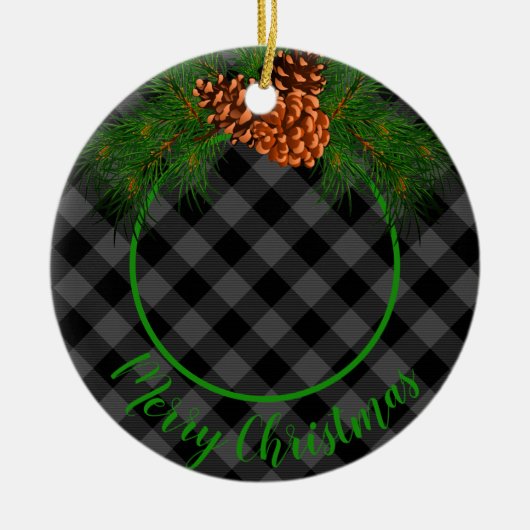 Niedlich Rustikaler, schwarz-grauer Kiefernkegel Keramik Ornament (Vorne)