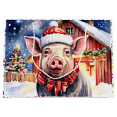 Niedlich Rustikales Weihnachtsschwein Große Geschenktüte (Vorderseite)