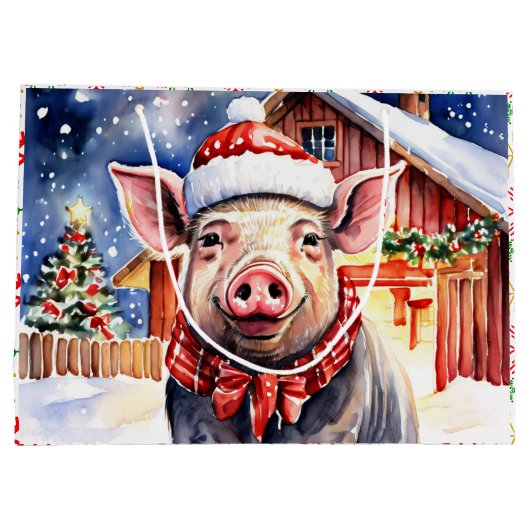 Niedlich Rustikales Weihnachtsschwein Große Geschenktüte (Rückseite)