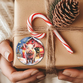 Niedlich Rustikales Weihnachtsschwein Runder Aufkleber
